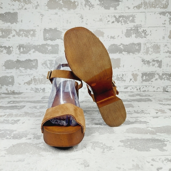 New Steve Madden Alabama Platform Suede Brown Strap Wooden Studded Sandals F866 - Picture 8 of 13